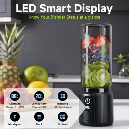 COKUNST Portable Blender - Compact 17oz Smoothie Maker with 8 Blades & LED Display | USB-C Rechargeable, Black