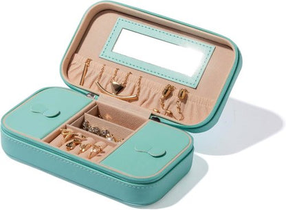 BINO Jewelry Case - Stylish Portable Organizer with Mirror for Earrings, Rings & Necklaces | Aqua