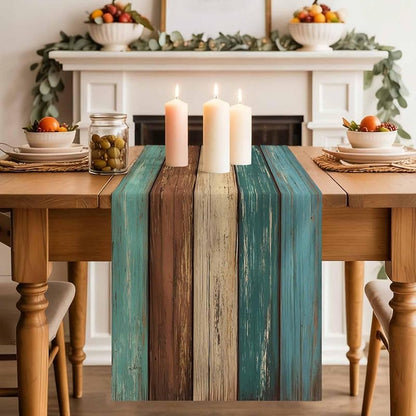 Teal Cotton Linen Table Runner 13x90 Inch - Rustic Burlap Dresser Scarf, Non-Slip Home Decor (Green/Blue/Brown) - Farmhouse Wedding Table Setting