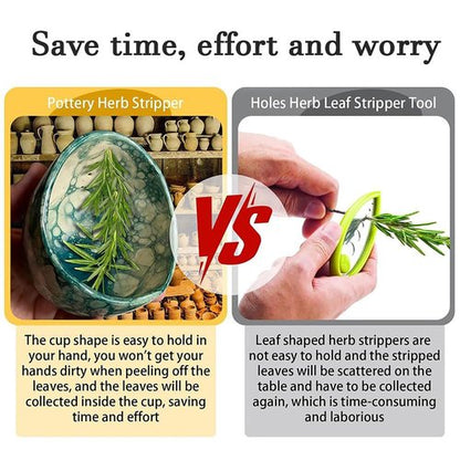 Handmade Ceramic Herb Bowl,Quick Leaf & Stem Separator with Easy-Clean Design,Dishwasher Microwave Safe Stripper Tool for Basil, Parsley, Mint(2*Green)