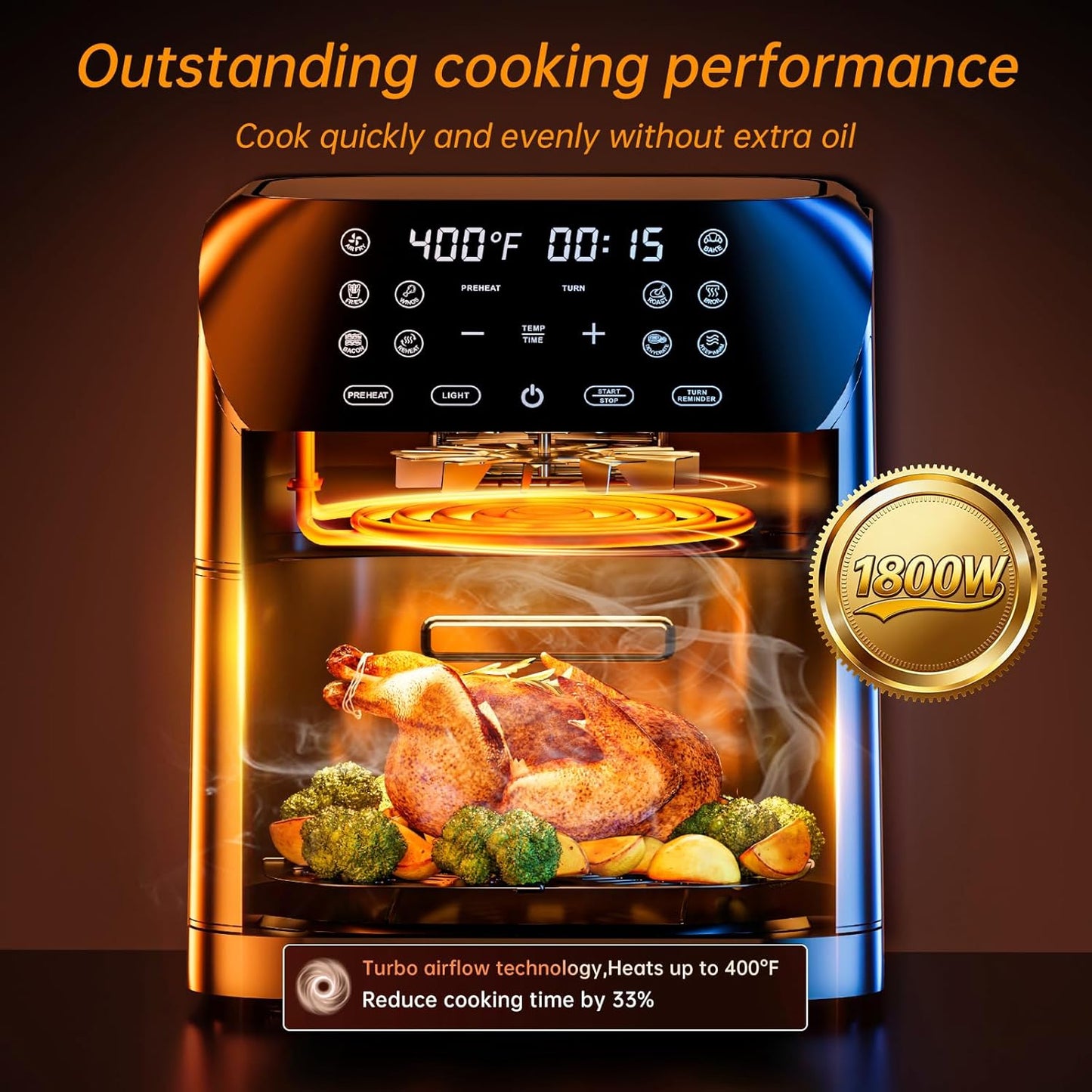 Panana Air Fryer 8.5QT - Compact 10 Preset Functionality with Easy View Window & LED Display