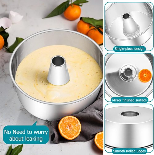E-far Angel Food Cake Pan - 10-Inch Stainless Steel Tube Pan for Perfect Pound Cakes | Non-Toxic & Dishwasher Safe