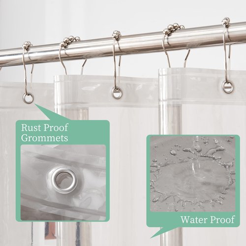 Mrs Awesome Clear Black Shower Curtain Liner with 3 Magnets, 72x72 Premium Flexible Sturdy Plastic Shower Curtain for Bathroom Lightweight & Waterproof, Clear Black
