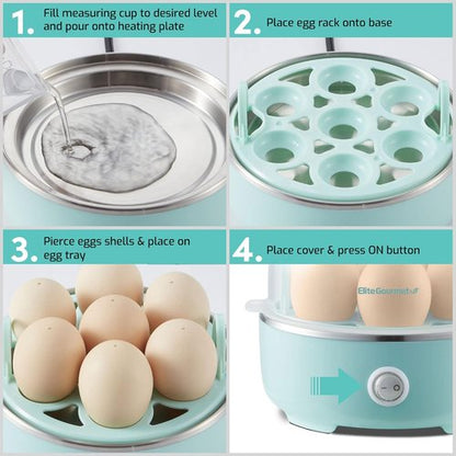 Elite Gourmet Easy Egg Cooker - Electric 7-Egg Capacity with Auto Shut-Off | Retro Mint Color