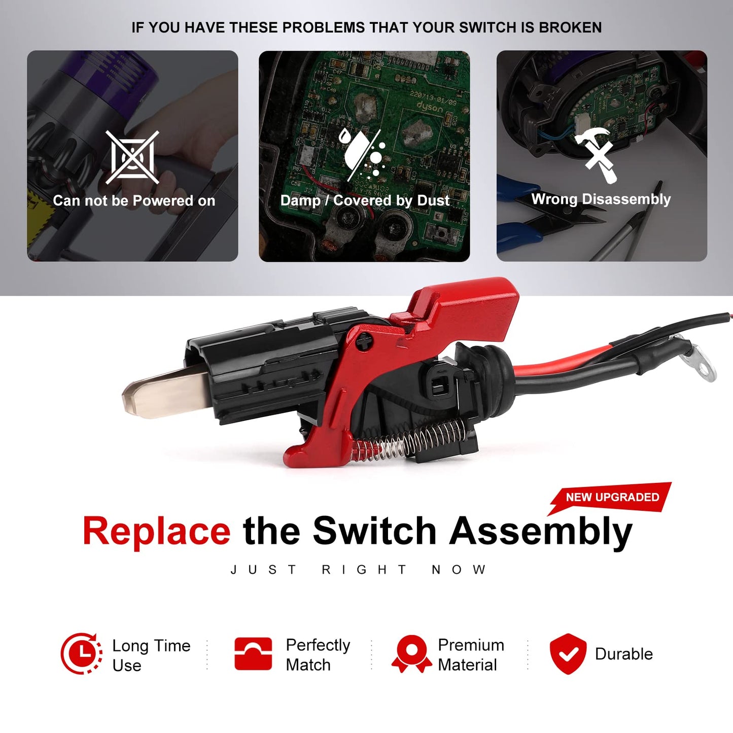 Metal Trigger Switch Assembly Replacement for Dyson V10 SV12 Vacuum Cleaner Power Button Replacement Parts