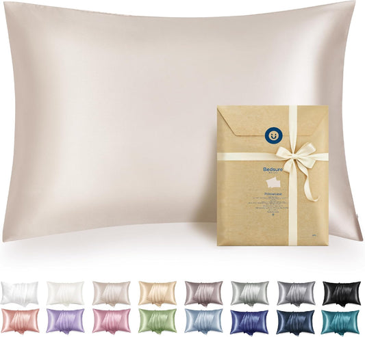 Bedsure Satin Pillowcase - Silky Soft Beige Zippered Pillow Covers for Hair & Skin | 20x30 Inches, 2 Pack