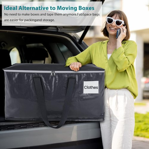 Fabspace Heavy Duty Moving Bags - Strong Zippers & Handles | Collapsible Storage Totes, 93L, 8-Pack