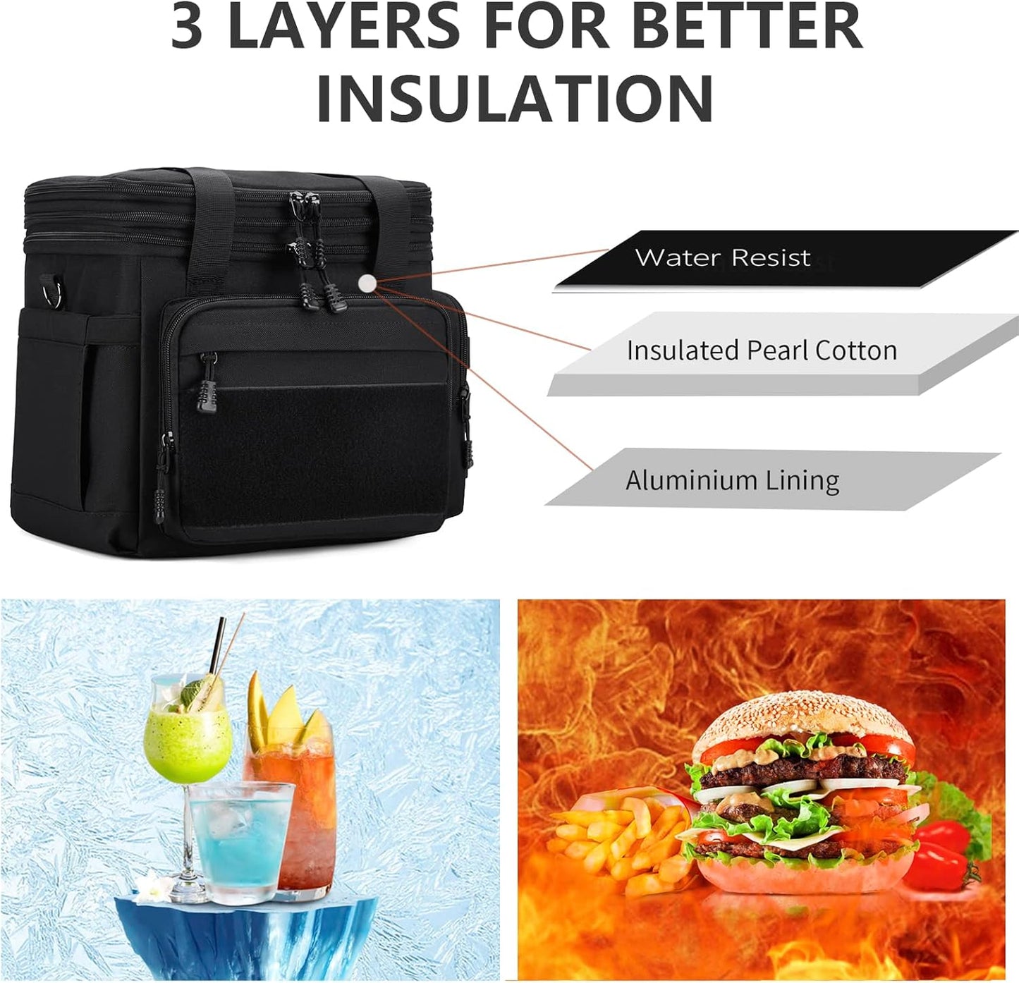 Skiennix Tactical Lunch Box - Insulated, Leakproof Cooler Bag for Work & Travel | Large Black Design