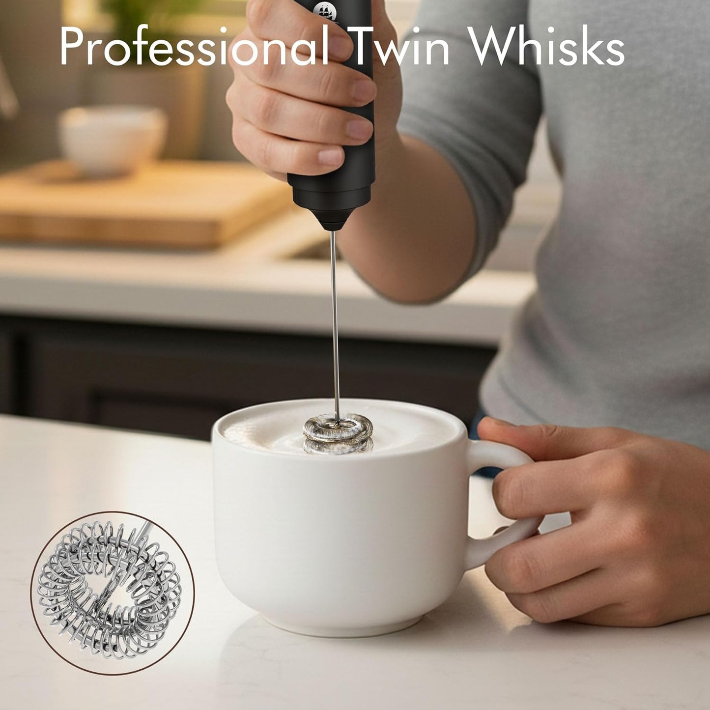 Skiennix Rechargeable Milk Frother - 2-in-1 Electric Whisk for Cappuccino & Latte | Portable Mixer