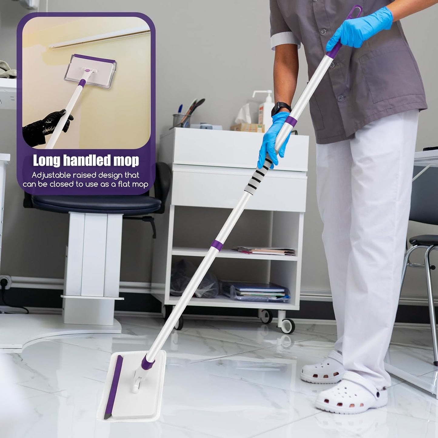 Skiennix Baseboard Cleaner Tool - 60" Extendable Handle with 5 Reusable Pads for Easy Cleaning