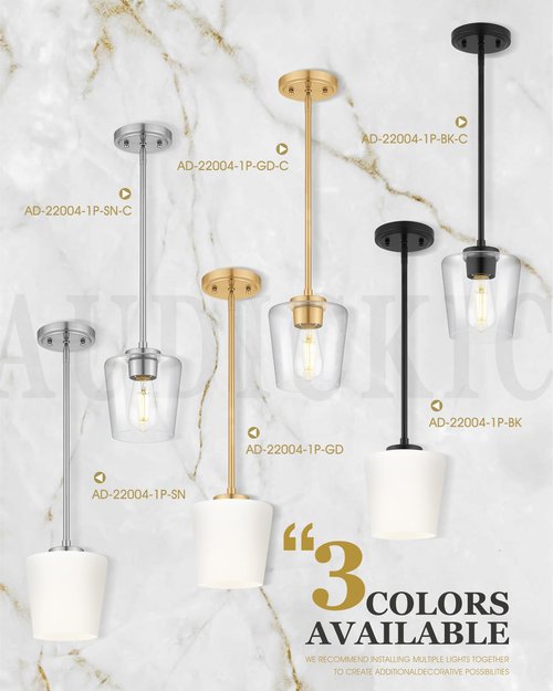 Audickic Pendant Lights Kitchen Island 2 Pack, 6" Brushed Nickel Hanging Lights Fixtures with Clear Glass Shade, Modern Brass Kitchen Pendant Lighting Over Island for Dining Room, AD-22004-1P2-SN-C