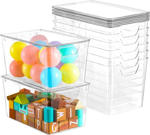 Clear Storage Bins by [Brand Name] - 6 Pack Stackable 7 Quart Containers with Lids for Home Organization
