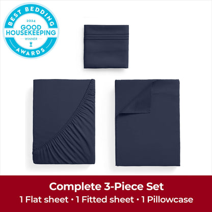 Mellanni Twin XL Sheets Set - 3 PC Iconic Collection Bedding - Hotel Luxury, Extra Soft, Cooling Bed Sheets - Wrinkle, Fade, Stain Resistant (Twin Extra Long, Navy Blue)