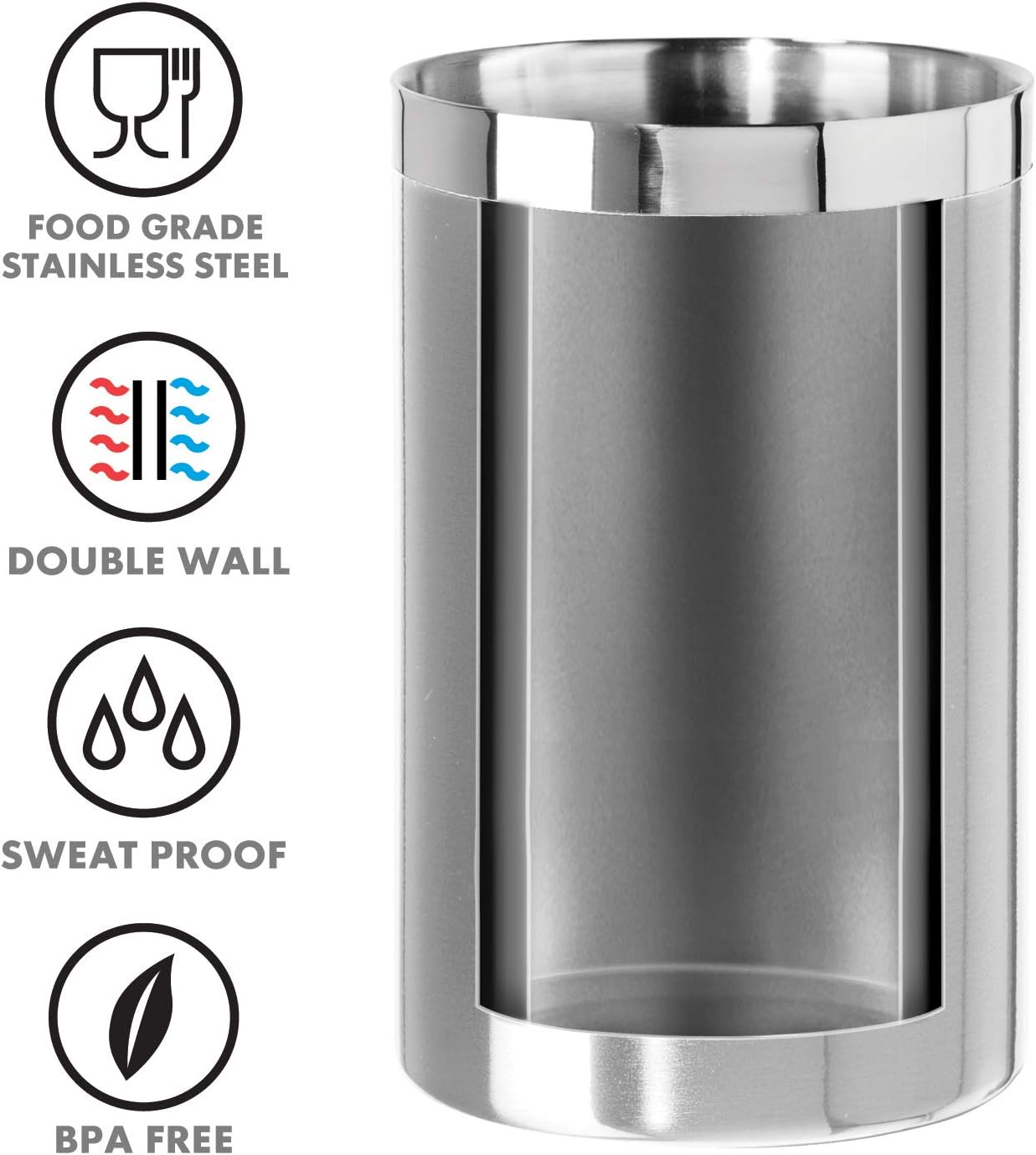 OGGI Stainless Steel Double Wall Wine Cooler - Insulated Tabletop Wine Chiller for White Wine & Champagne, Fits Most Standard Sized Bottles