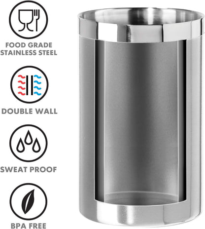 OGGI Stainless Steel Double Wall Wine Cooler - Insulated Tabletop Wine Chiller for White Wine & Champagne, Fits Most Standard Sized Bottles