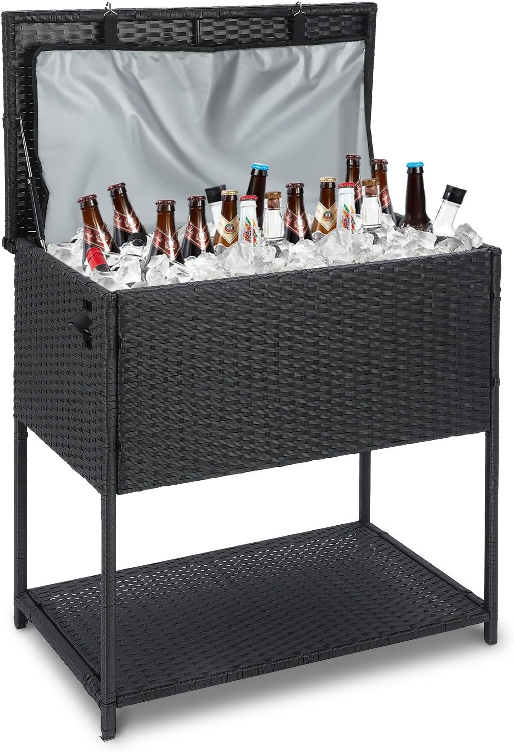 Skiennix 80 Quart Ice Chest Cooler Cart - Outdoor Beverage Stand with Bottle Opener for Parties & Poolside