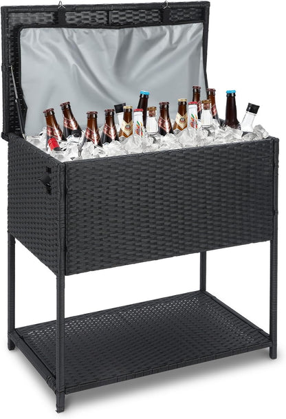 Skiennix 80 Quart Ice Chest Cooler Cart - Outdoor Beverage Stand with Bottle Opener for Parties & Poolside
