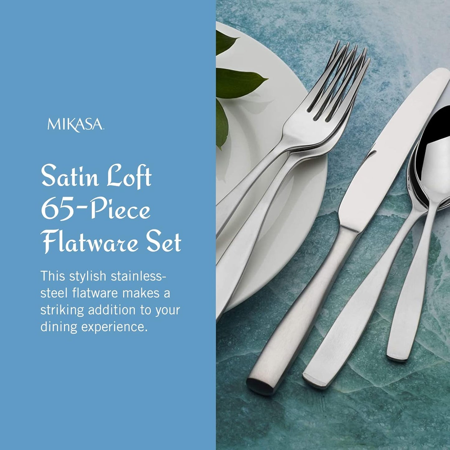 Mikasa Satin Loft 65-Piece Flatware Set - Elegant 18/10 Stainless Steel for 12 | Durable Silverware Set