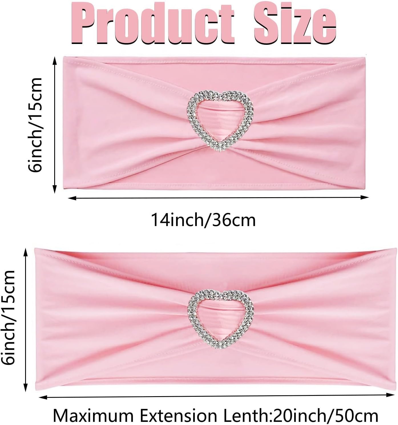 Skiennix Light Pink Chair Sashes - 50Pcs Stretch Covers with Heart Buckle for Weddings & Parties