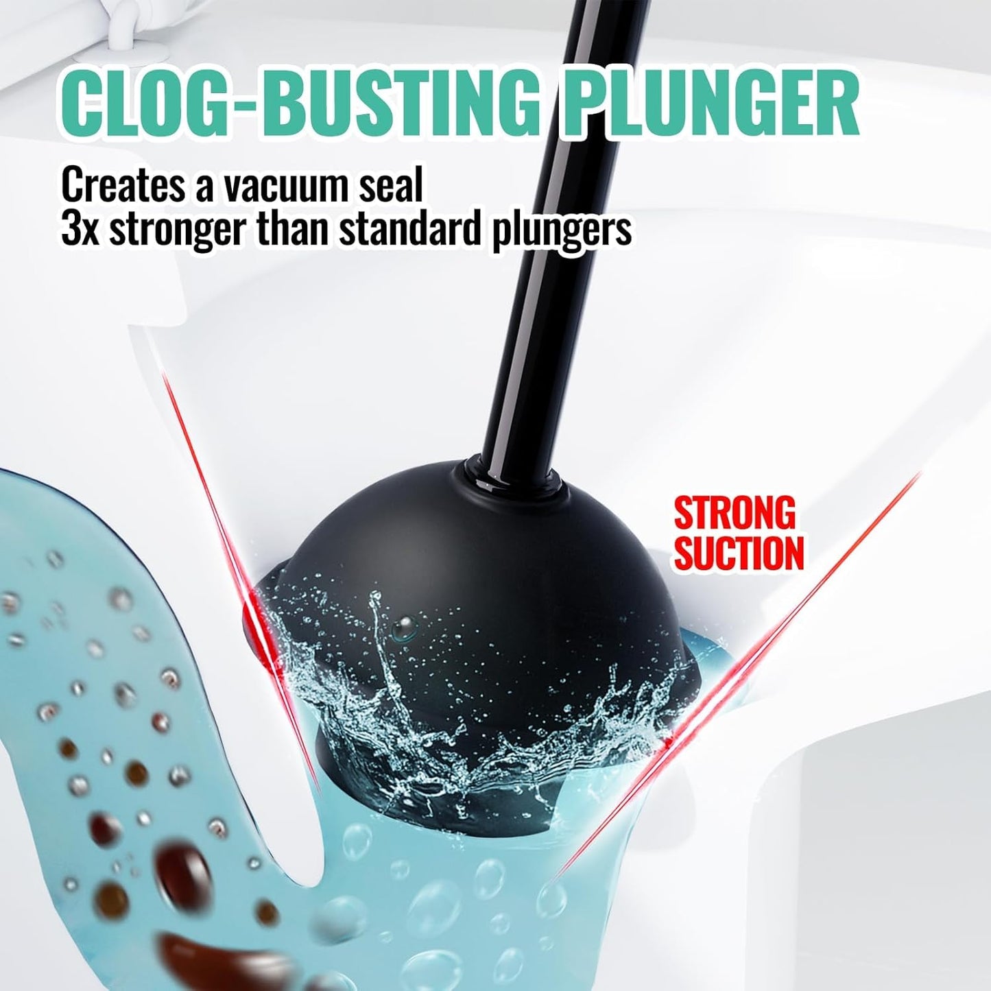 Regine Switzerland 3-in-1 Toilet Brush and Plunger Set - Extra Long Handle with Crevice Cleaner | Black
