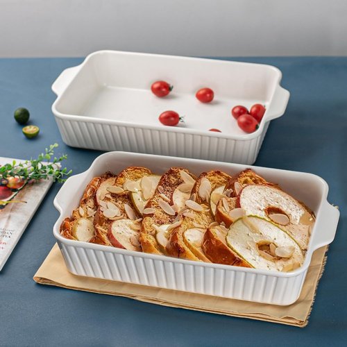 Dizada Casserole Dish Set of 2 - Deep 4.2 Qt Porcelain Bakeware with Lids | Oven & Microwave Safe