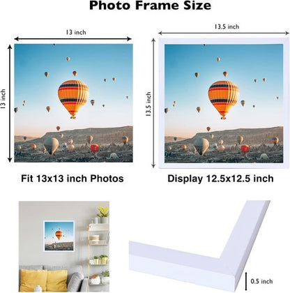 JCJMY 13x13 Picture Frame - White Wall Mount for Horizontal or Vertical Display | Shatter-Resistant Plexiglass