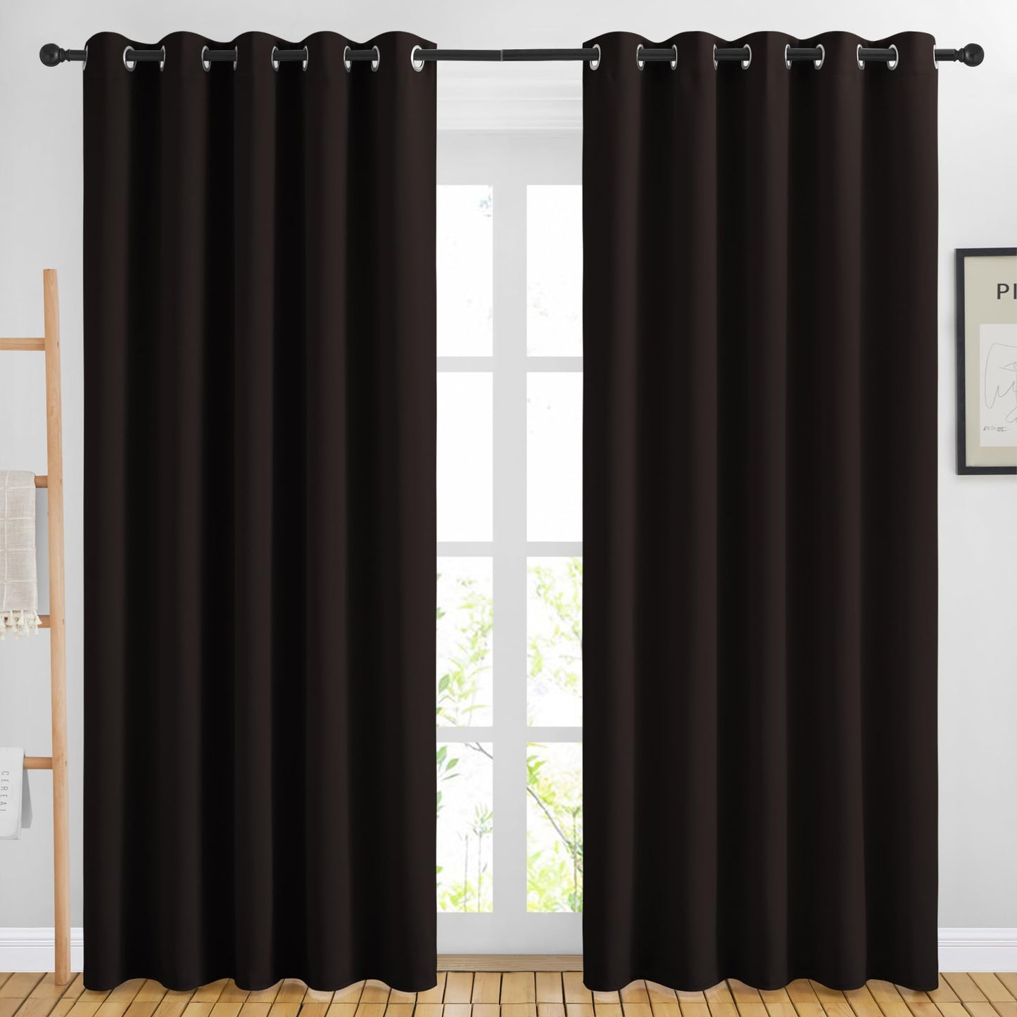 NICETOWN Blackout Curtain Panels 84 inches - Light Reducing Thermal Insulated Solid Grommet Blackout Curtains/Panels/Drapes for Living Room (Set of 2, 66 inches by 84 Inch, Toffee Brown)