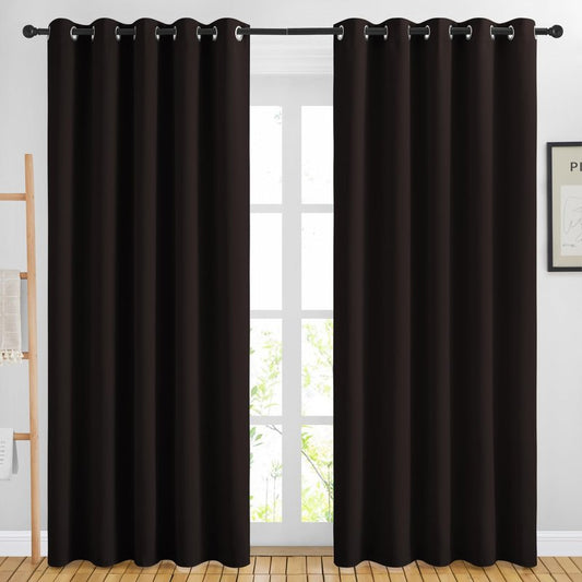 NICETOWN Blackout Curtain Panels 84 inches - Light Reducing Thermal Insulated Solid Grommet Blackout Curtains/Panels/Drapes for Living Room (Set of 2, 66 inches by 84 Inch, Toffee Brown)