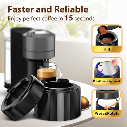 Nespresso Reusable Pods - Refillable Kit with 110 Aluminum Foil Lids & Accessories for Vertuo