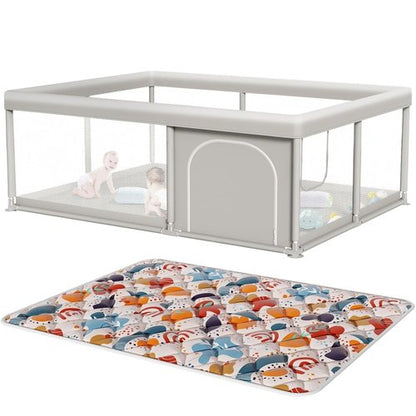 Hiaksedt Baby Playpen - Sturdy Safety Play Yard with Mat | 65 x 50 Inch for Indoor & Outdoor Use