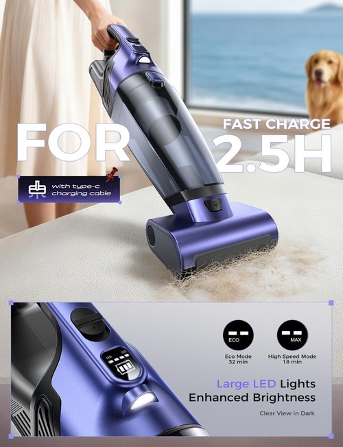 MAGIC JOHN Cordless Pet Hair Handheld Vacuum - 20000PA High Power with Motorized Brush & LED Light