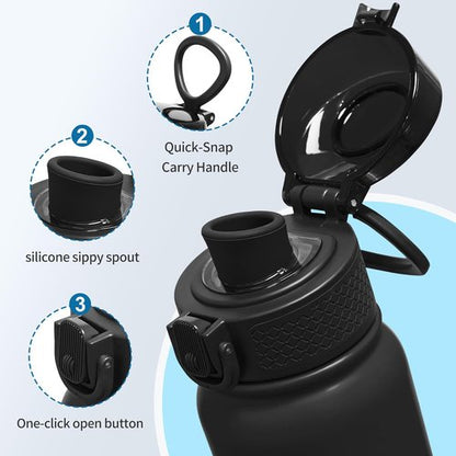 GOPPUS Insulated Water Bottle - 20oz Stainless Steel, BPA-Free, Leak-Proof Silicone Spout Lid | Black