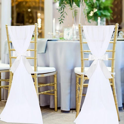 HunnmingRe Wedding Aisle Chair Decor - 24 Sets of White Sashes with Ribbons & Tulle for Ceremonies
