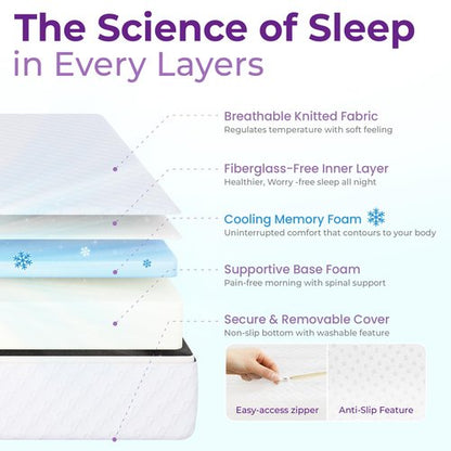 GAESTE 8 Inch Full Cooling Gel Memory Foam Mattress for Cool Sleep Medium Firm CertiPUR-US Certified Foam, Mattress in a Box Pressure Relief Removable Cover No Fiberglass (Full, 8 in)