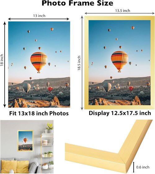 JCJMY 13x18 Picture Frame - Elegant Gold Design for Horizontal & Vertical Wall Display | Perfect for Posters & Photos
