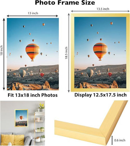 JCJMY 13x18 Picture Frame - Elegant Gold Design for Horizontal & Vertical Wall Display | Perfect for Posters & Photos