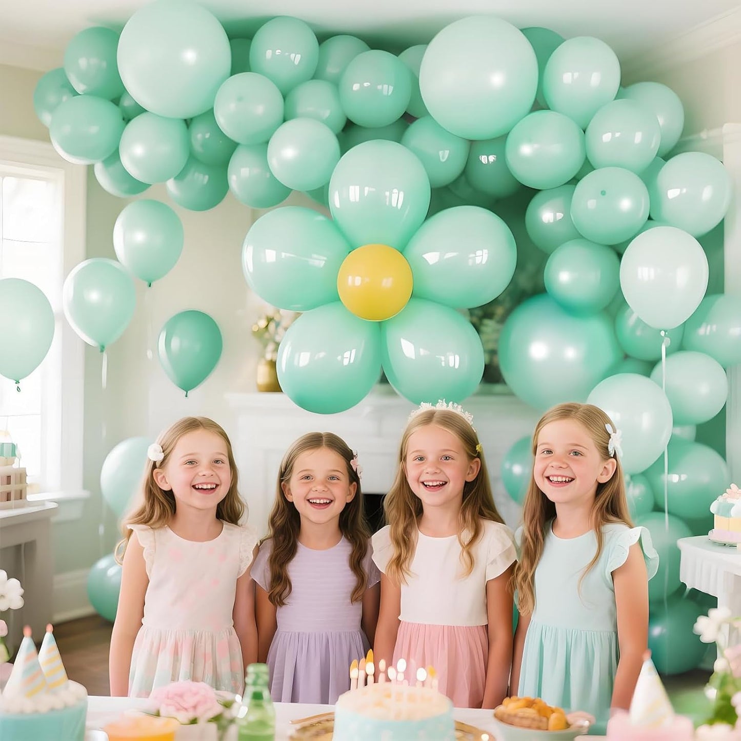 Skiennix Pastel Green Balloons - 12 Inch Latex Balloons for Birthday Parties & Baby Showers | 110 Pack with Ribbons