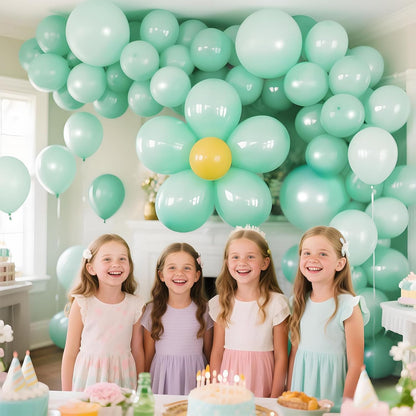 Skiennix Pastel Green Balloons - 12 Inch Latex Balloons for Birthday Parties & Baby Showers | 110 Pack with Ribbons
