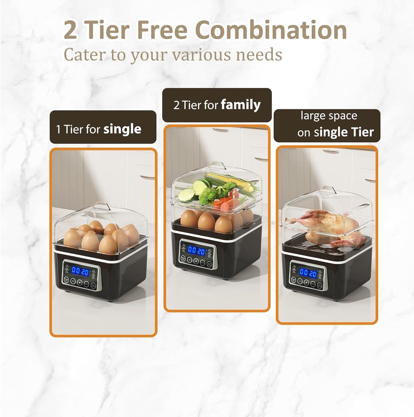 Skiennix 4 QT Electric Food Steamer - BPA-Free Stackable Baskets & Auto Shut-Off | Ideal for Veggies, Seafood, Rice