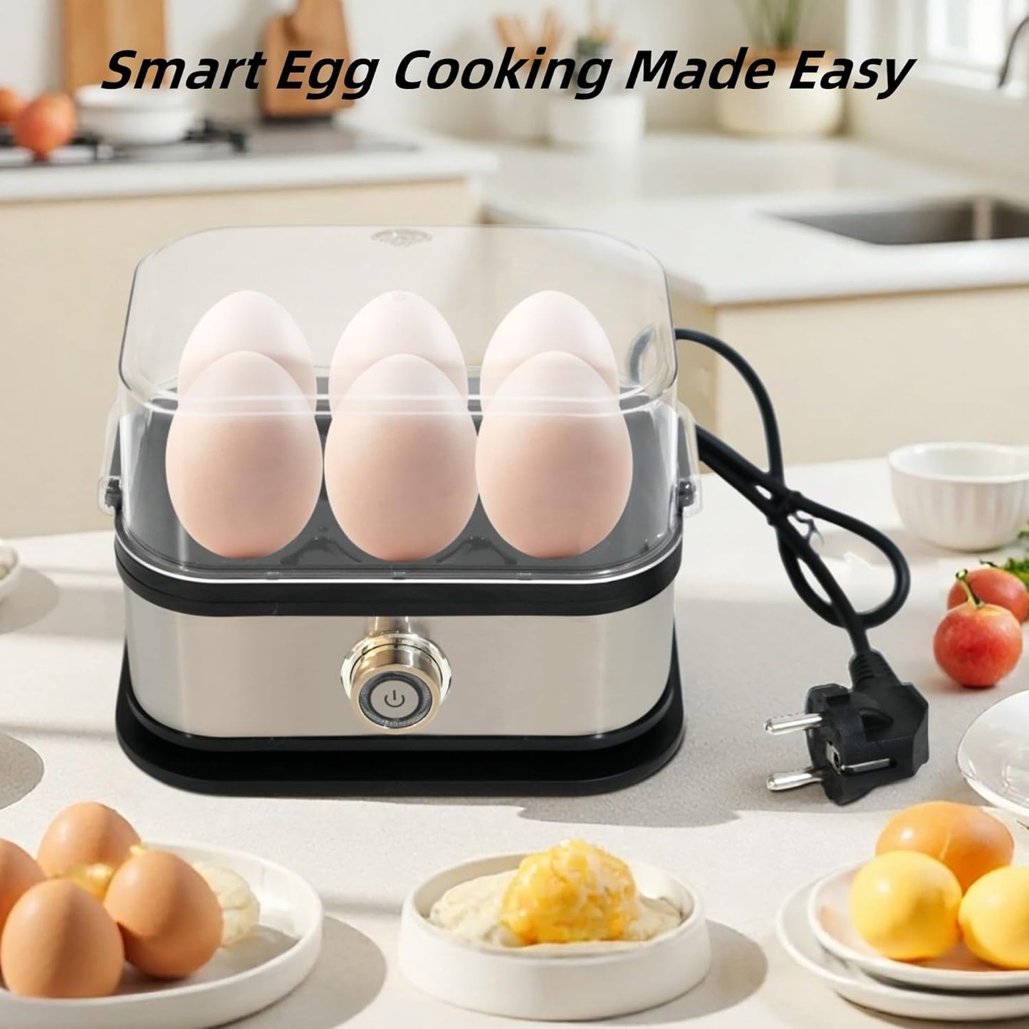 Smart Egg Cooker - Multi-Function Electric Device with Auto Shut-Off | 6 Egg Capacity for Perfect Hard, Medium, and Soft Boiled Eggs