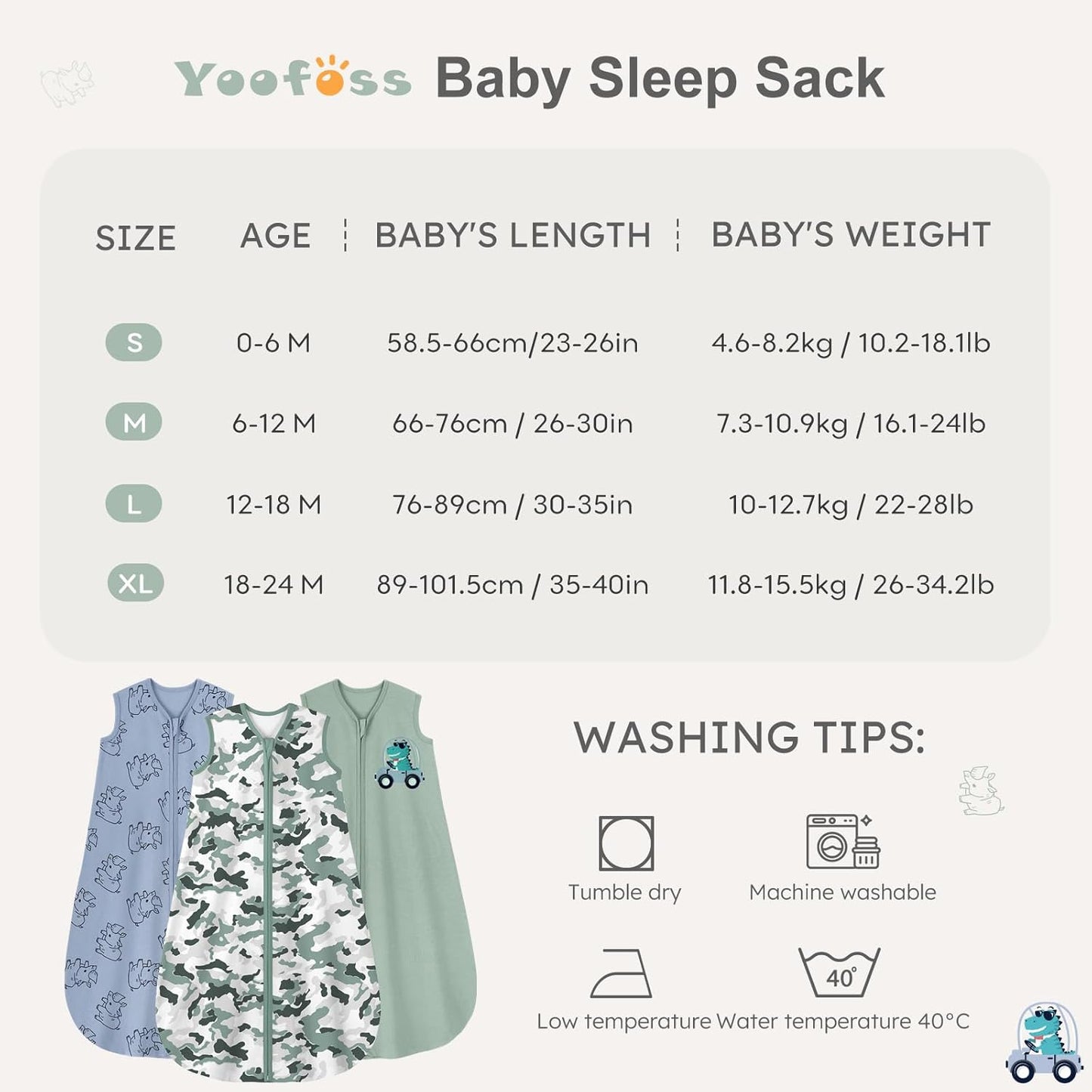 Yoofoss Baby Sleep Sack | 100% Organic Cotton Wearable Blanket | 0-6 Months | 3 Pack, Comfy & Lightweight