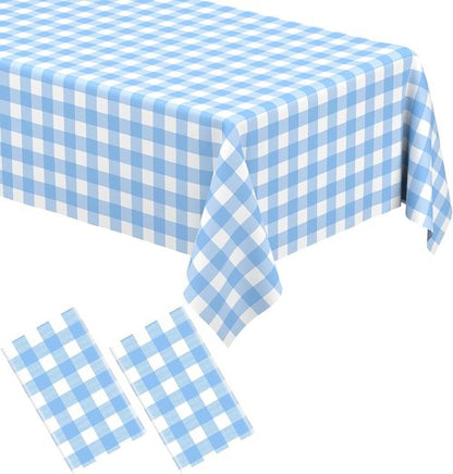 Light Blue Gingham Tablecloths by [Brand Name] - Disposable Rectangular Plastic Covers for Parties & Events | 54 x 108 Inch