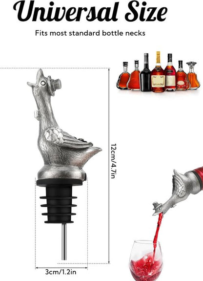 Goose Wine Pourer with Top Hat, Zinc Alloy Metal Animal Liquor Bottle Pourer Spout with Aerator & Stopper, Drip Free Universal Fit for Wine Whiskey Spirits, Funny Bar Accessory & Gift for Wine Lovers