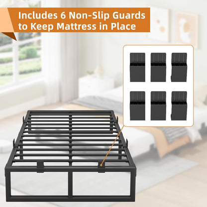 Skiennix Queen Bed Frame - 14 Inch Metal Platform with Squeak-Free Design & Heavy-Duty Support | Black