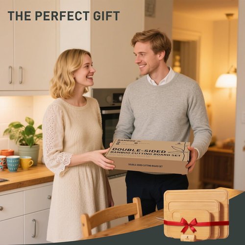 Bamboo Cutting Board Set by [Brand Name] - 3 Pack with Juice Grooves & Built-In Handles | Ideal for Charcuterie & Chopping