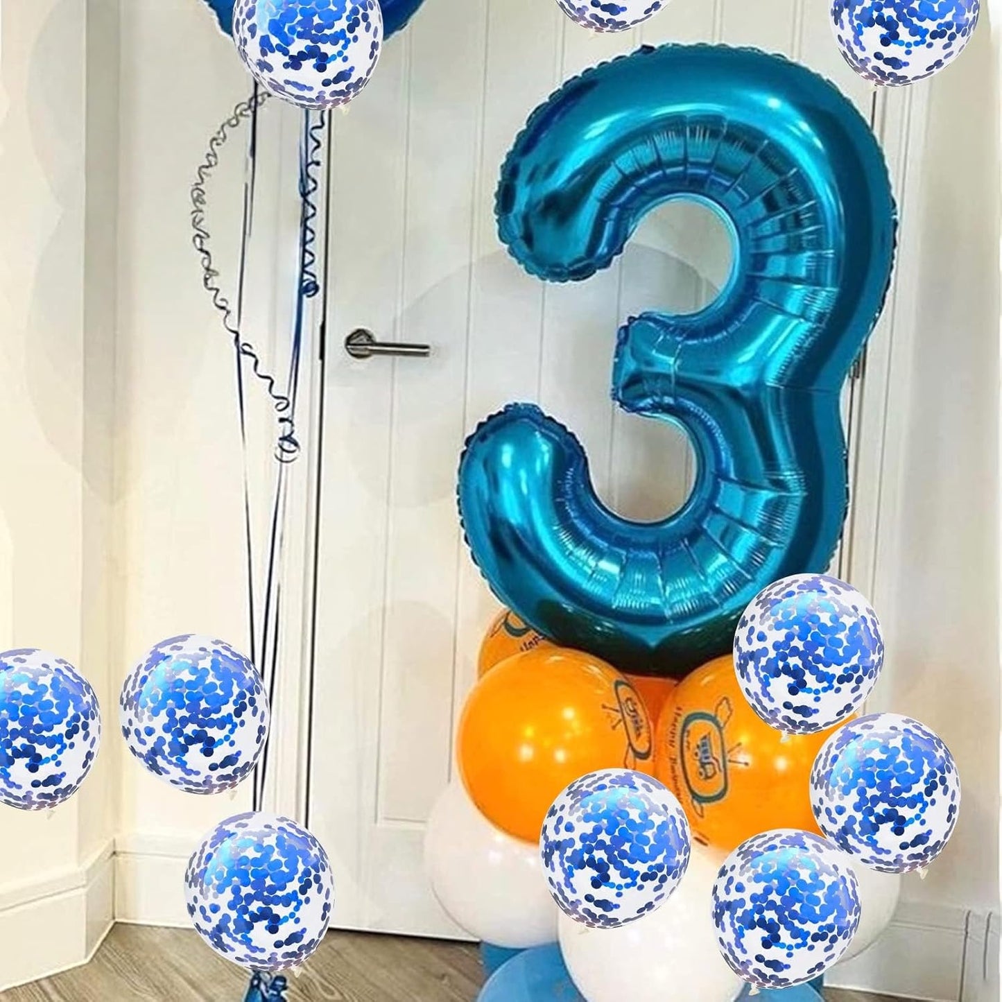 Skiennix 40-Inch Number 30 Foil Balloons - Large Blue 30th Birthday Helium Balloons with Confetti