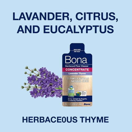 Bona Hardwood Floor Cleaner Concentrate - Lavender Thyme Scent, 1 Fl Oz (Pack of 4) | Residue-Free Spray Mop Refill for Wood Floors