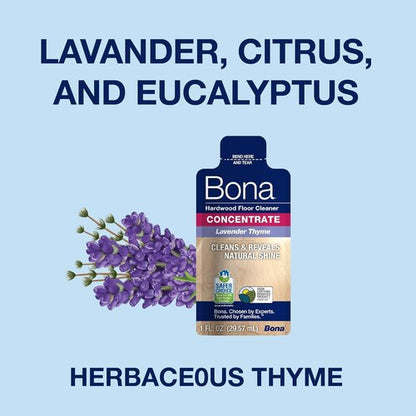 Bona Hardwood Floor Cleaner Concentrate - Lavender Thyme Scent, 1 Fl Oz (Pack of 4) | Residue-Free Spray Mop Refill for Wood Floors