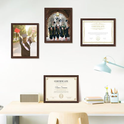 CRUGLA 8.5x11 Picture Frame Set of 11, Multi Certificate Diploma Document Graduate Degree Photo Frame 8.5 by 11 for Wall or Tabletop Display, Brown