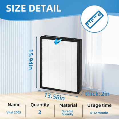 LEVOIT Vital 200S Replacement Filter - 3-in-1 True HEPA & Activated Carbon - 2 Pack, White